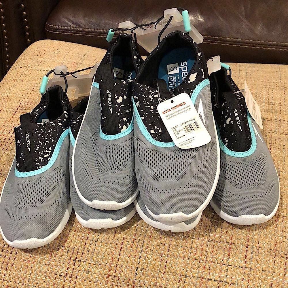 SPEEDO Women Aqua Skimmer SlipOn Water Shoes - Steel Grey Black Sz Small NWT